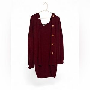 HEIMISH USA Burgundy Dress with Cardigan Set